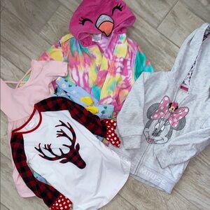 Girls Clothing Bundle Size 3 / 4 Minnie Mouse Hoodie Tie Dye Flamingo Robe